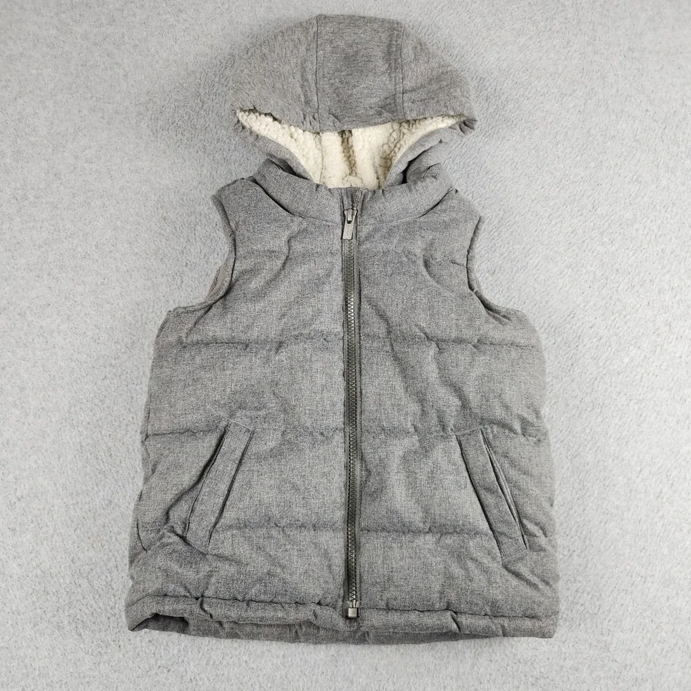 Old Navy Puffer Vest Unisex Kids 5T Gray Fleece Lined Sherpa Hooded Full Zipper